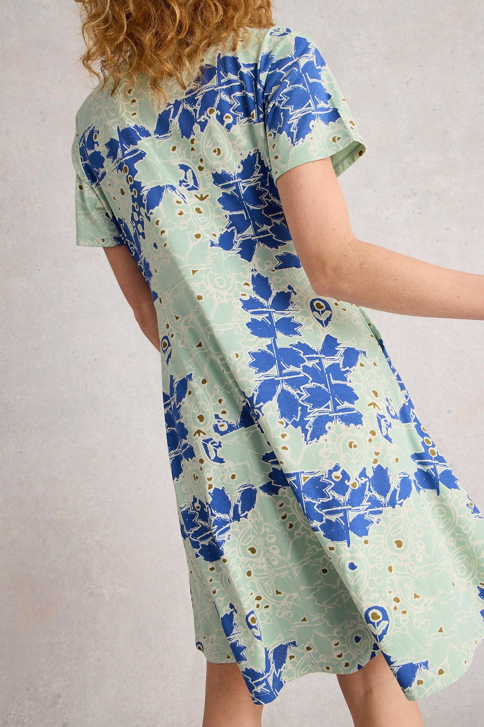 White Stuff Ria Blue Multi Jersey Shirt Dress
