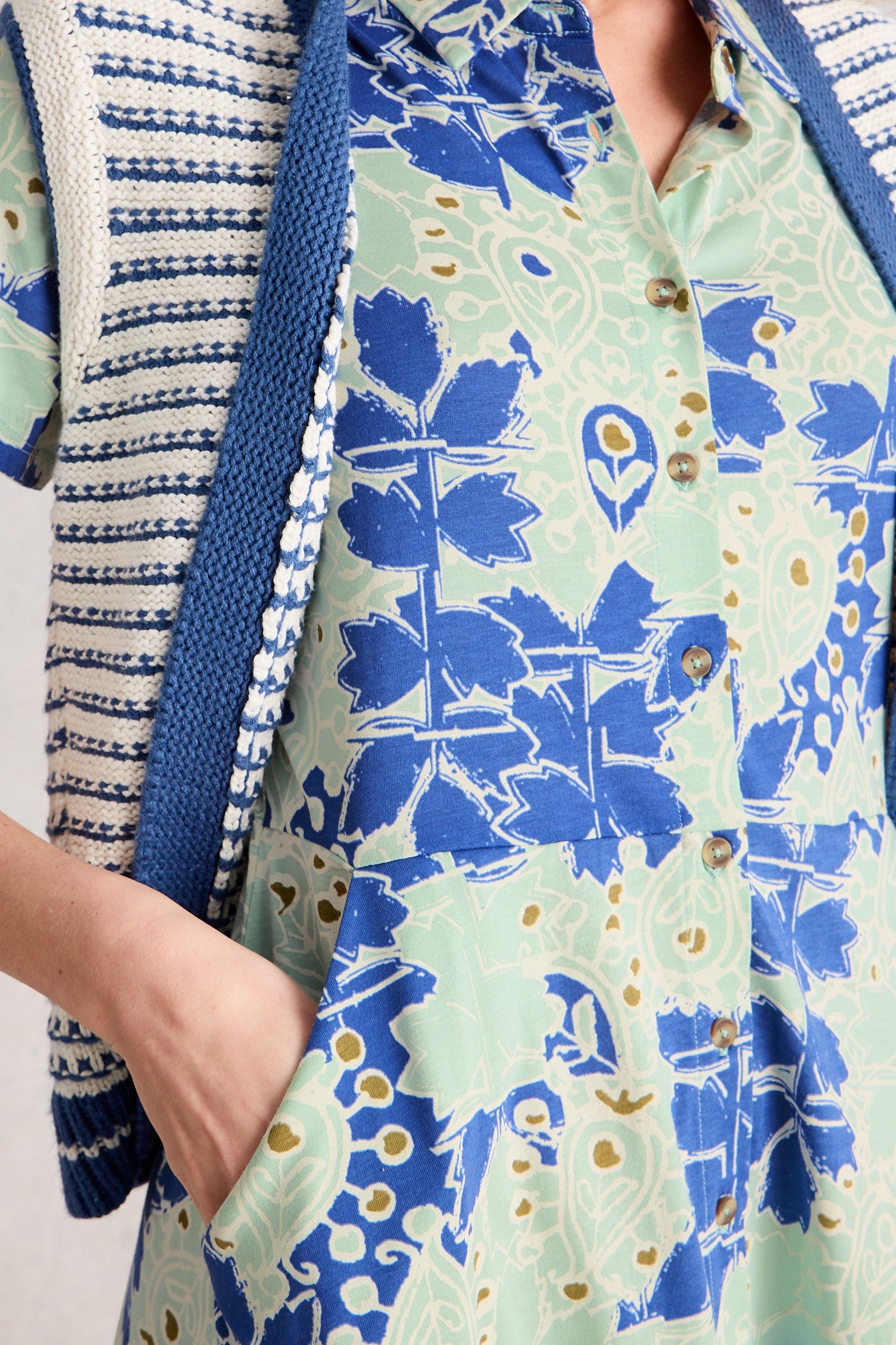 White Stuff Ria Blue Multi Jersey Shirt Dress