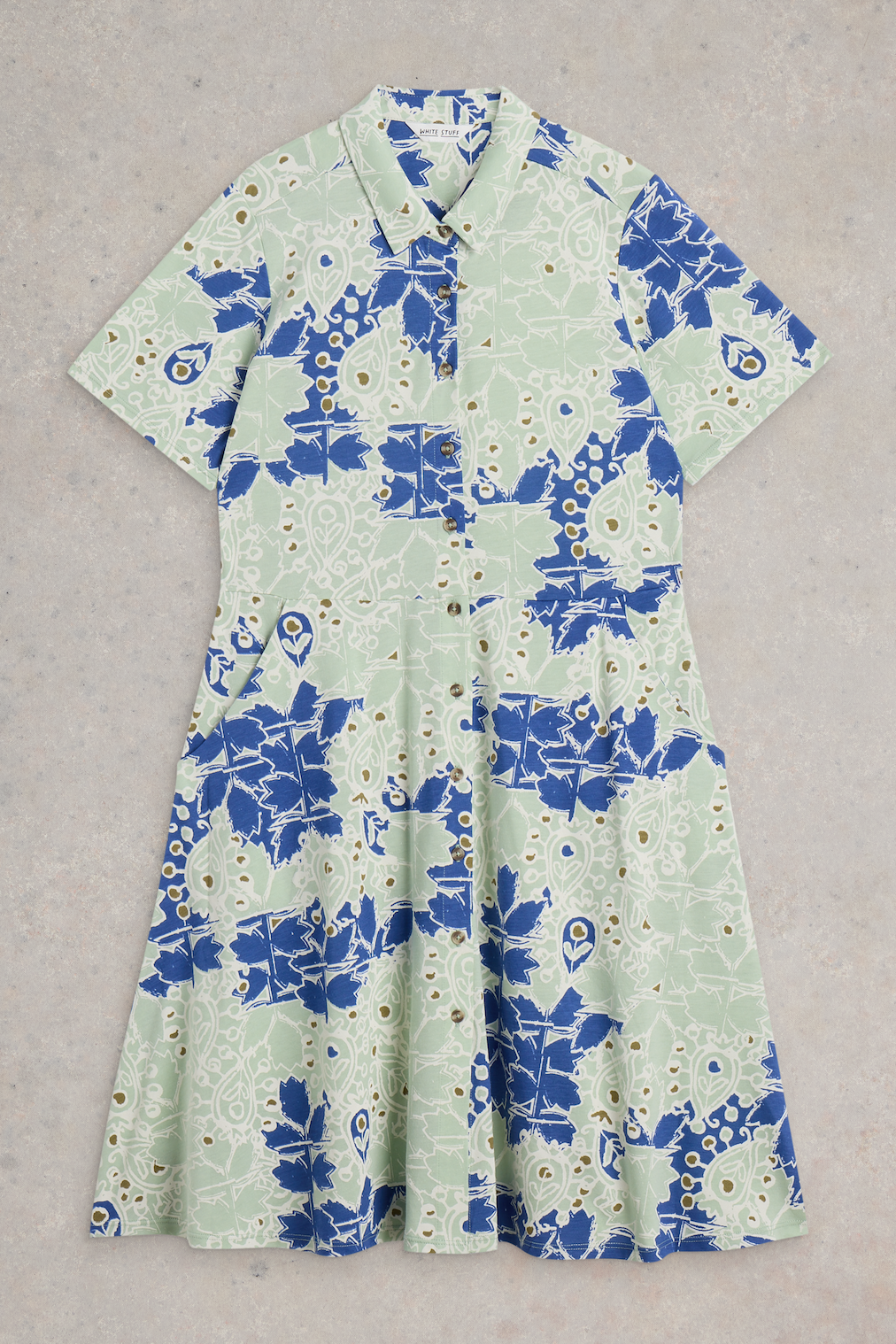 White Stuff Ria Blue Multi Jersey Shirt Dress