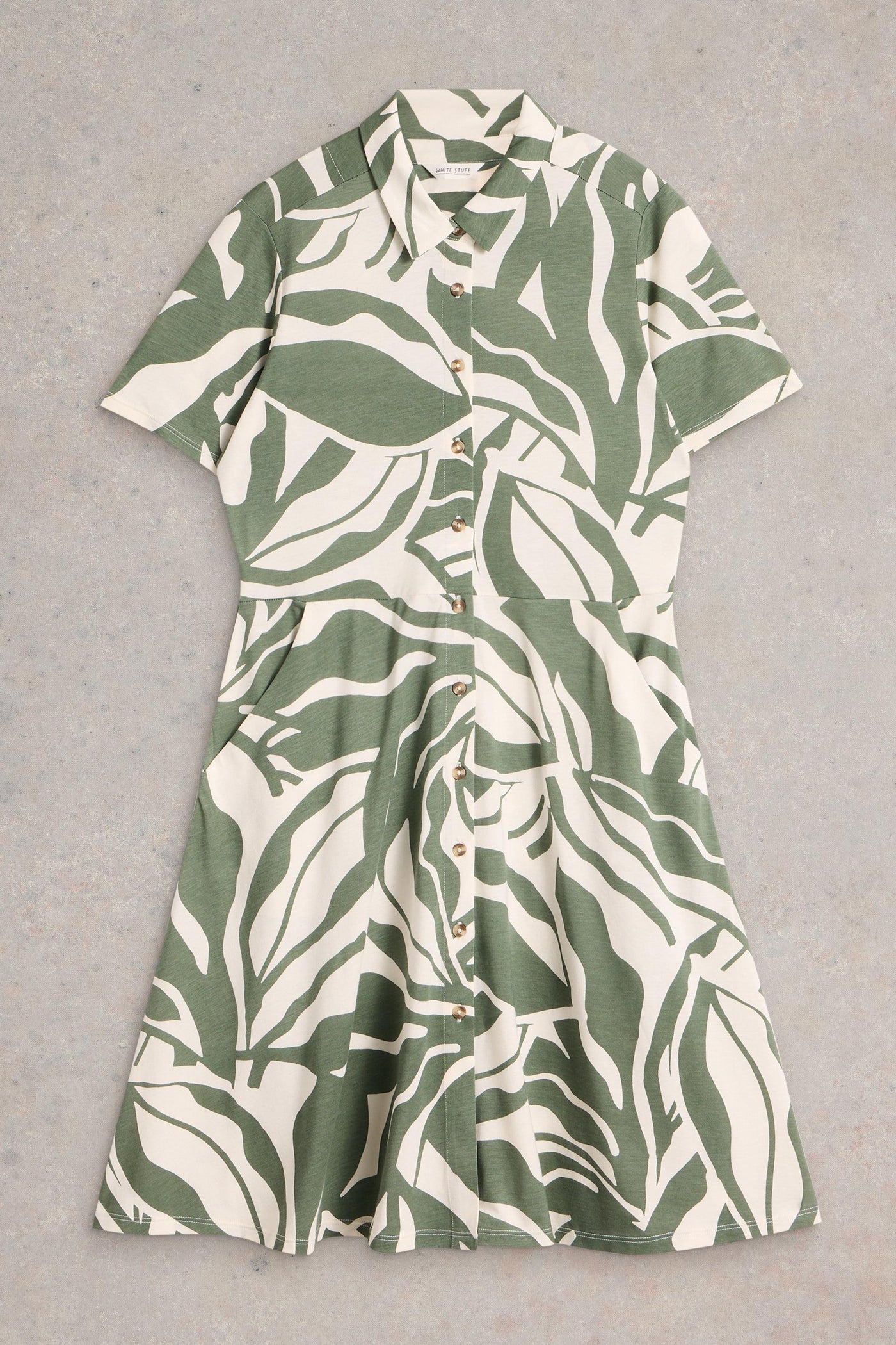 White Stuff Ria Green Print Jersey Shirt Dress-Womens-Ohh! By Gum - Shop Sustainable