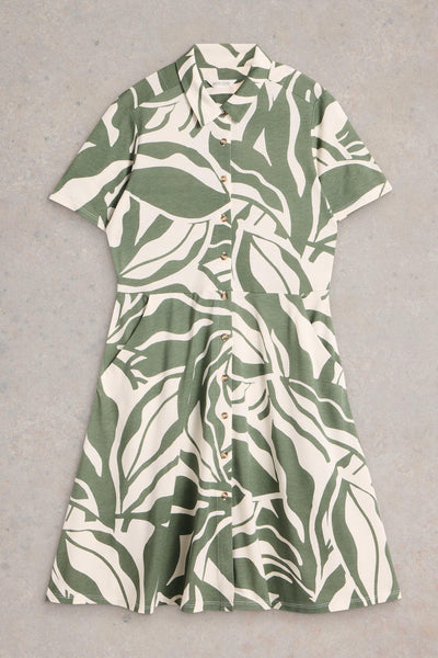 White Stuff Ria Green Print Jersey Shirt Dress-Womens-Ohh! By Gum - Shop Sustainable