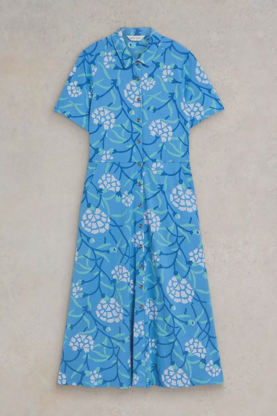 White Stuff Rua Jersey Shirt Dress - Blue Multi-Womens-Ohh! By Gum - Shop Sustainable