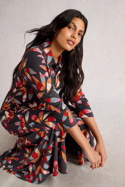 White Stuff Rua Jersey Shirt Dress in Grey Multi
