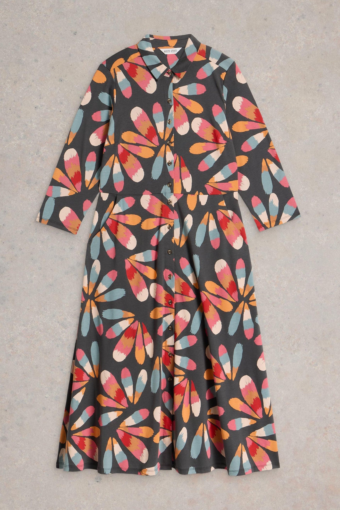 White Stuff Rua Jersey Shirt Dress in Grey Multi