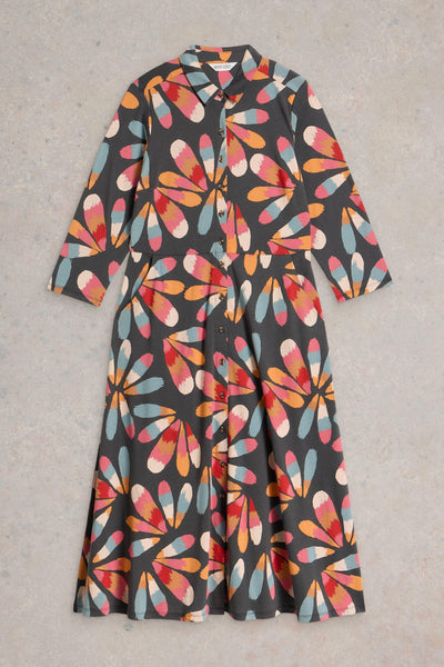 White Stuff Rua Jersey Shirt Dress in Grey Multi