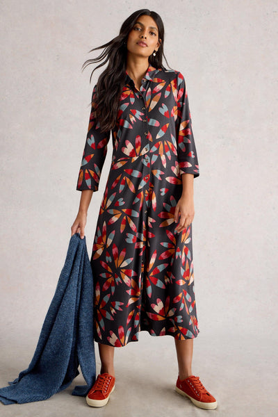 White Stuff Rua Jersey Shirt Dress in Grey Multi