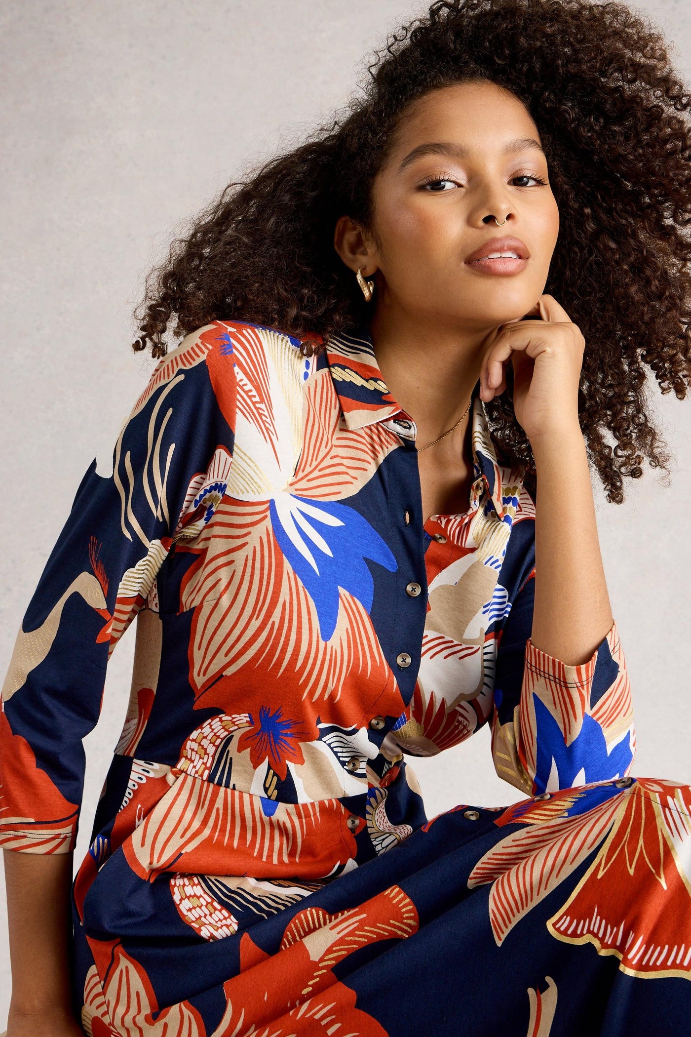 White Stuff Rua Jersey Shirt Dress in Red Mlt