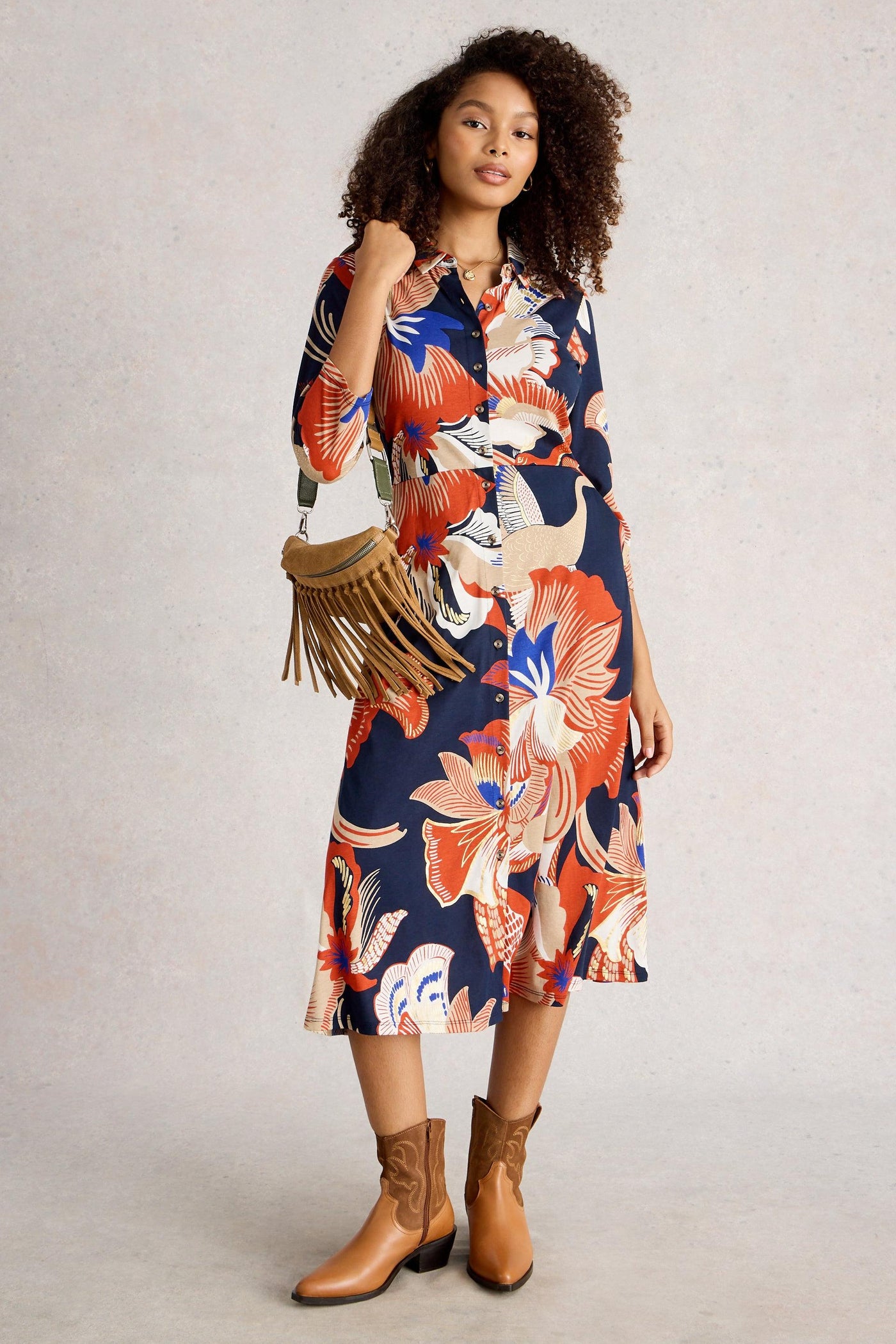White Stuff Rua Jersey Shirt Dress in Red Mlt