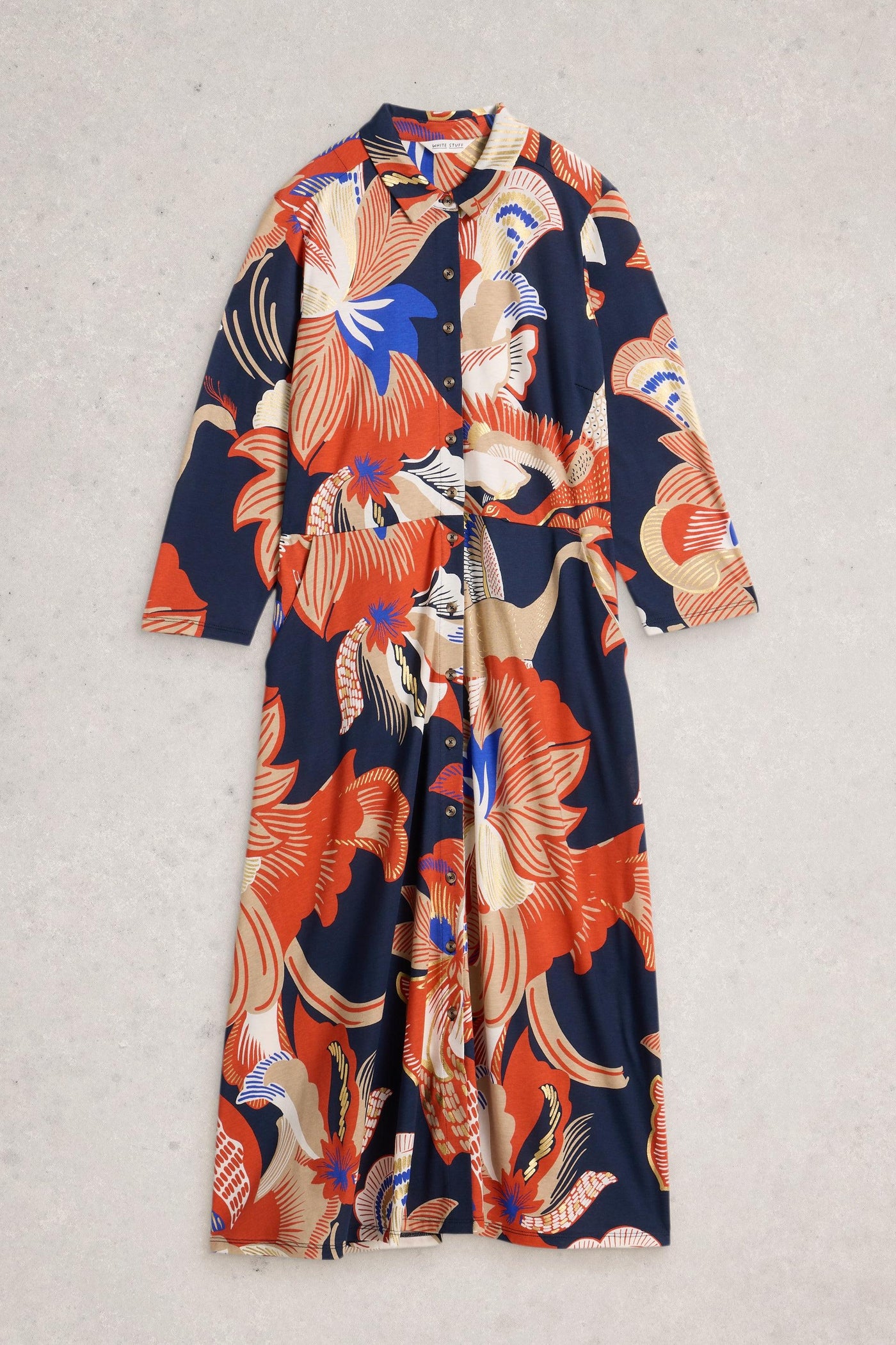 White Stuff Rua Jersey Shirt Dress in Red Mlt