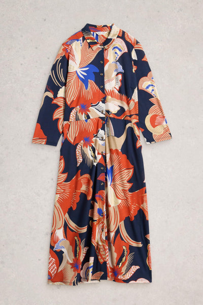 White Stuff Rua Jersey Shirt Dress in Red Mlt