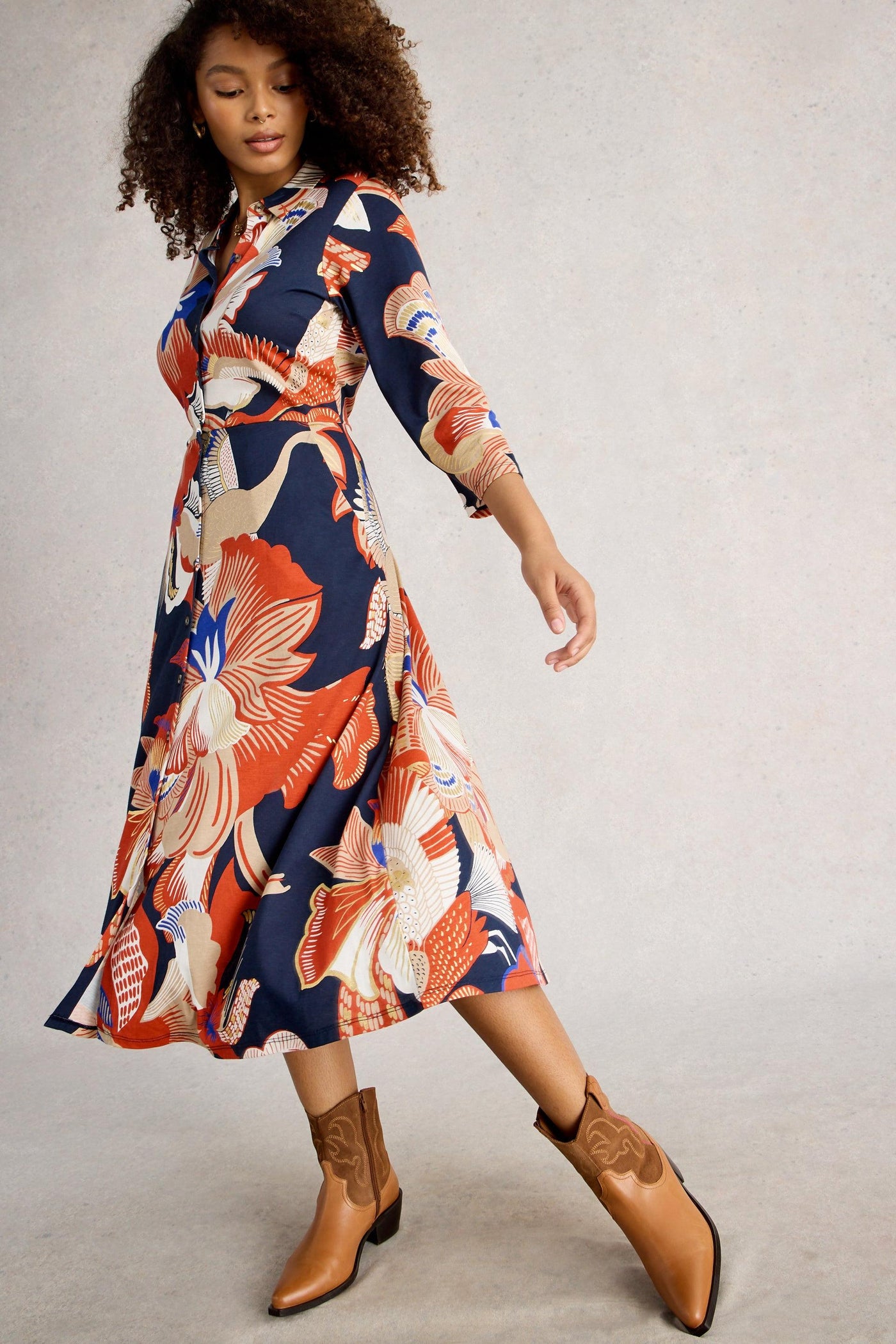 White Stuff Rua Jersey Shirt Dress in Red Mlt