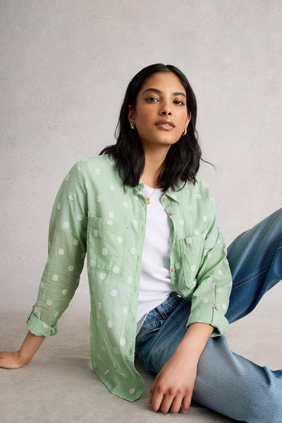 White Stuff Sophie Green Multi Organic Cotton Shirt