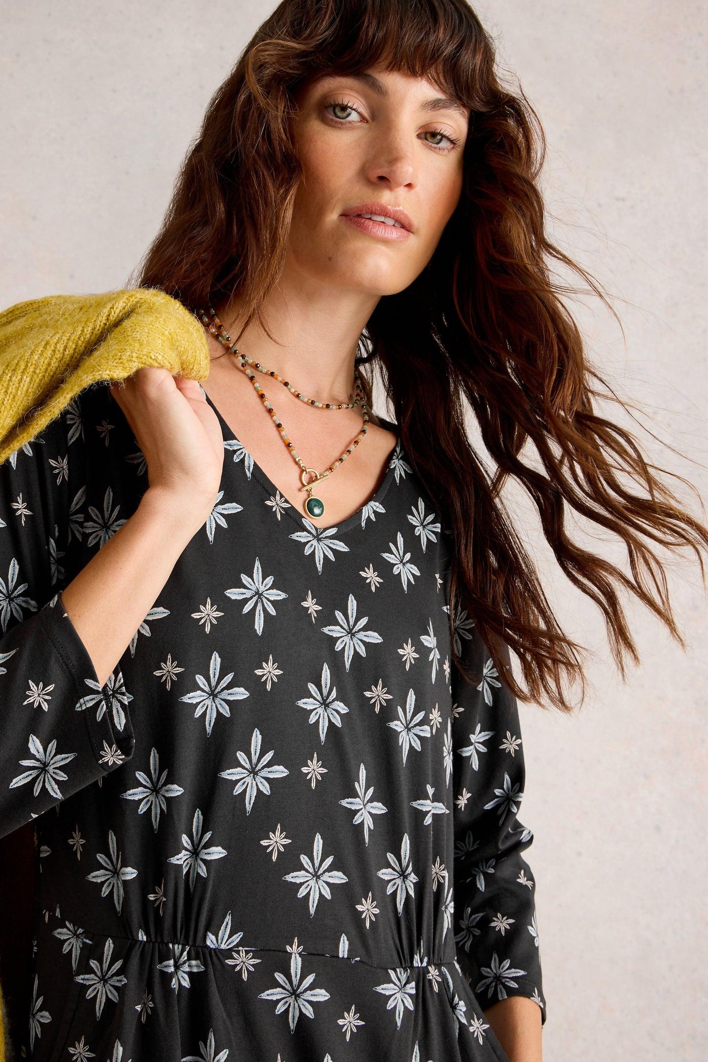 White Stuff Tallie Jersey Dress in Black Multi
