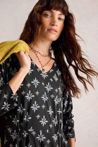 White Stuff Tallie Jersey Dress in Black Multi