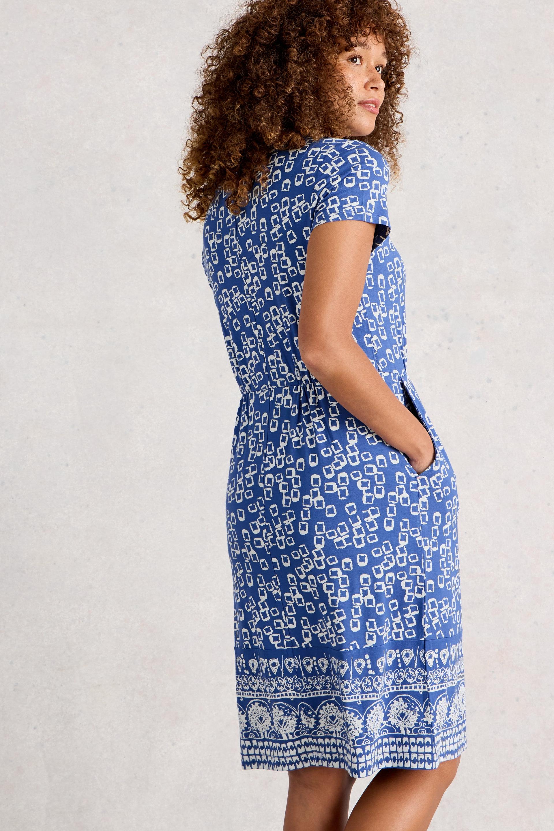 White Stuff Tallie Jersey Dress in Blue Print