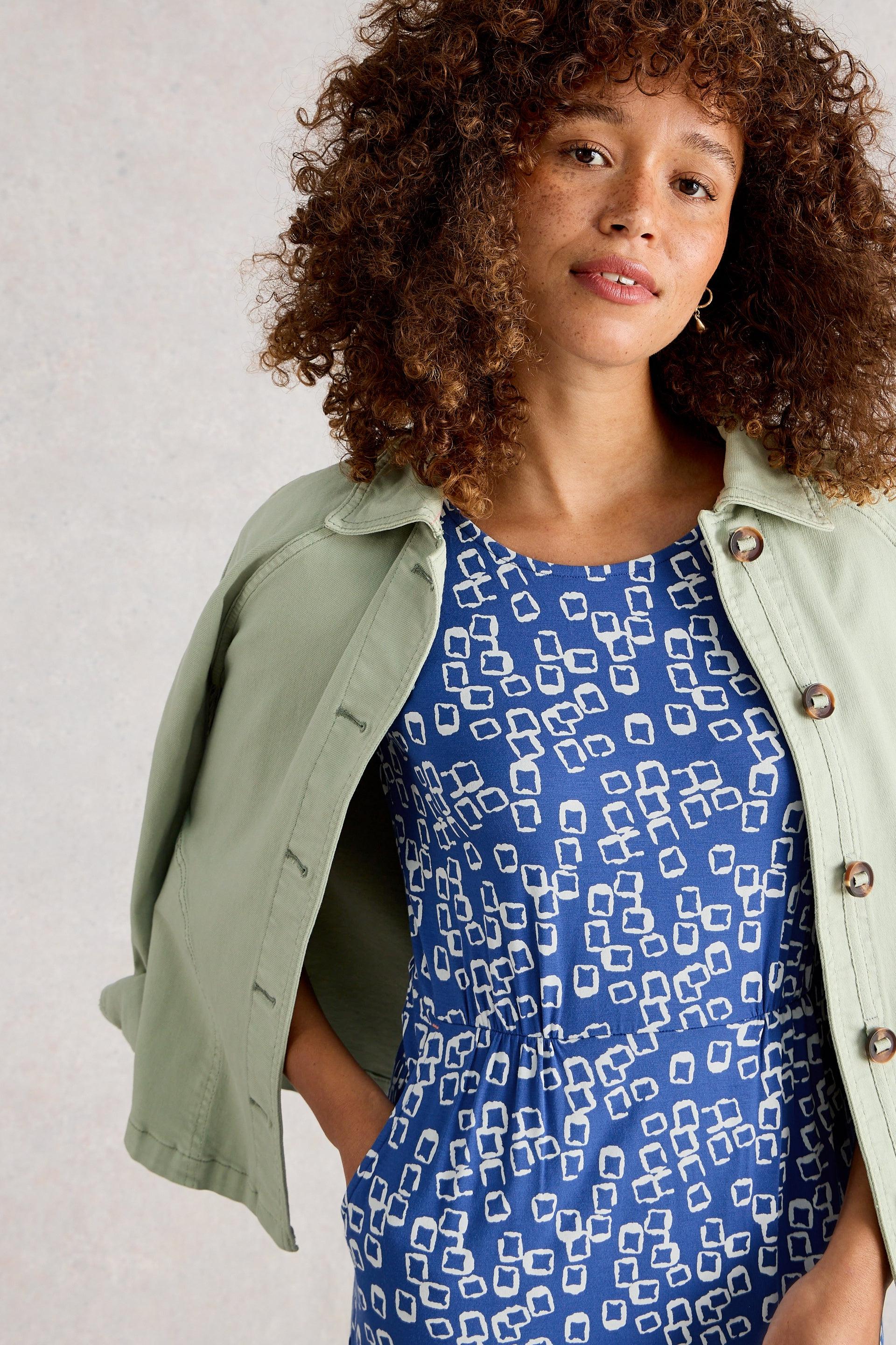 White Stuff Tallie Jersey Dress in Blue Print