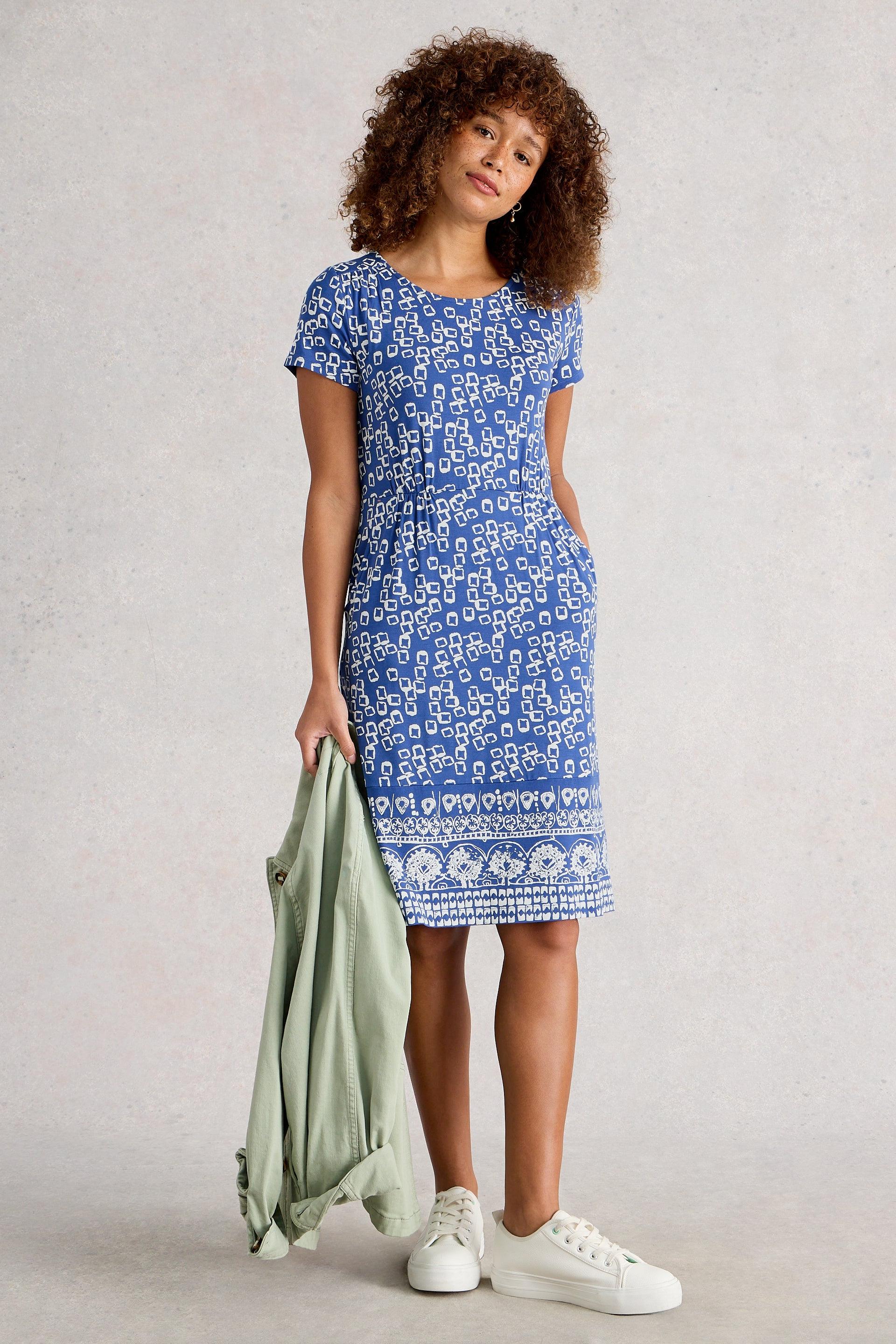 White Stuff Tallie Jersey Dress in Blue Print