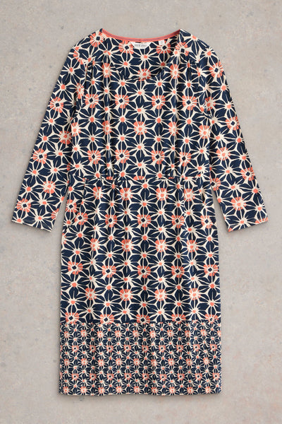 White Stuff Tallie Jersey Dress in Navy Print