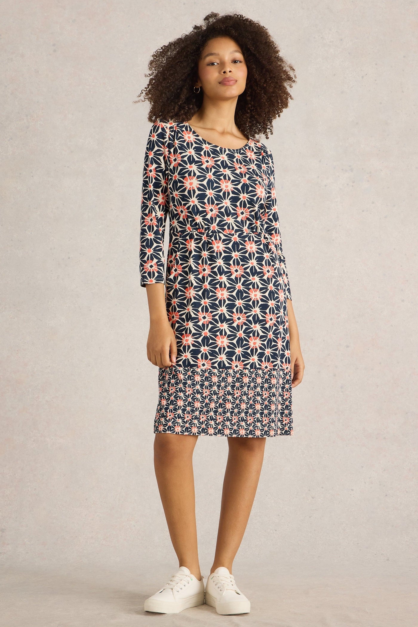 White Stuff Tallie Jersey Dress in Navy Print