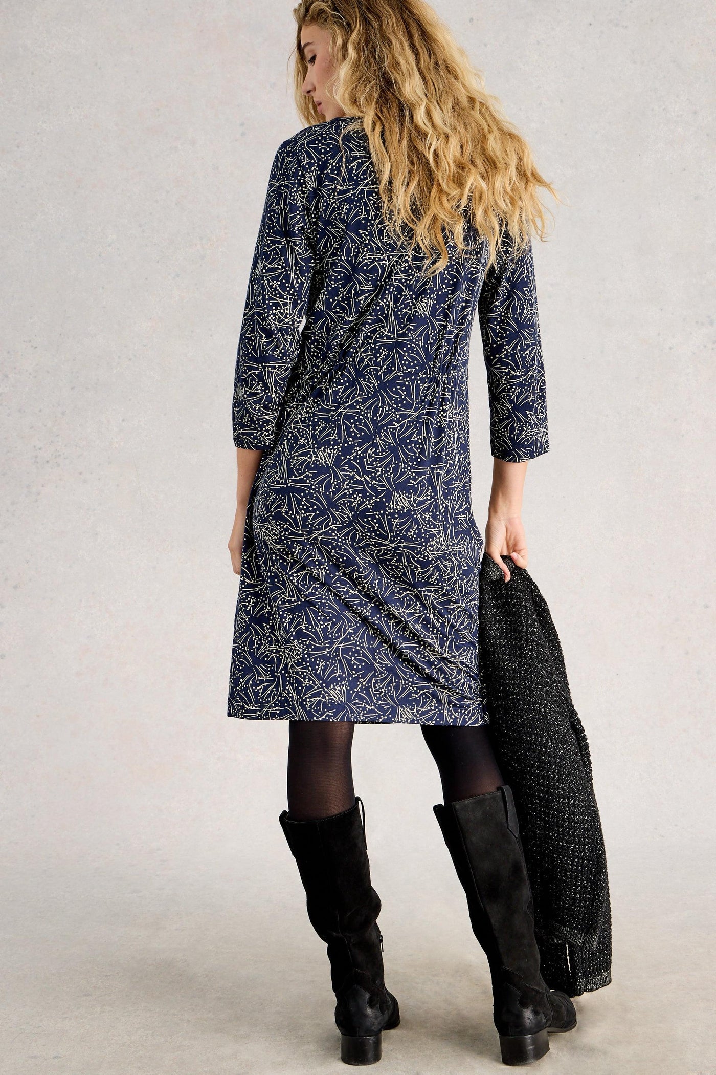 White Stuff Tallie Jersey Dress in Navy Print AW25
