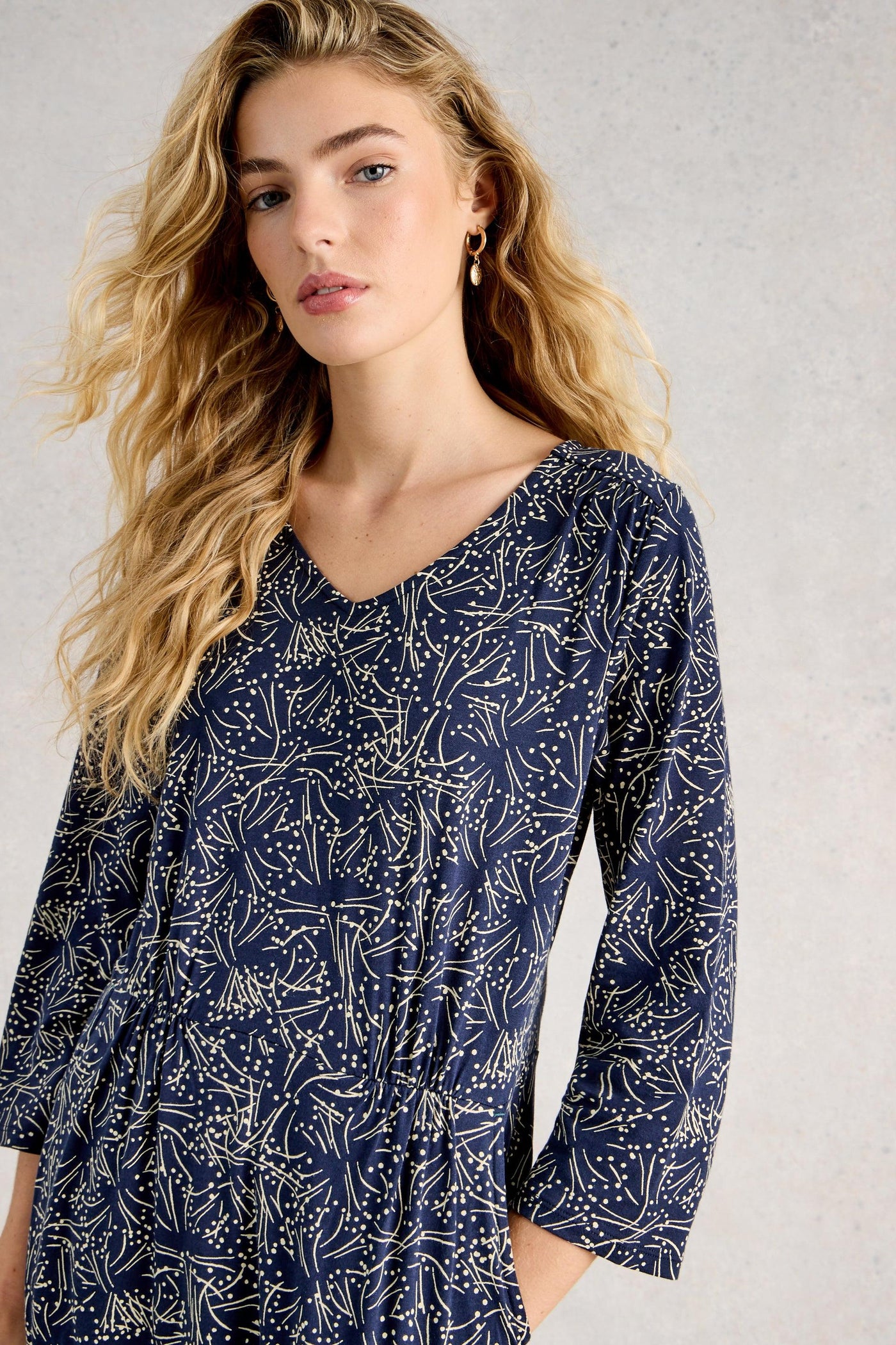 White Stuff Tallie Jersey Dress in Navy Print AW25
