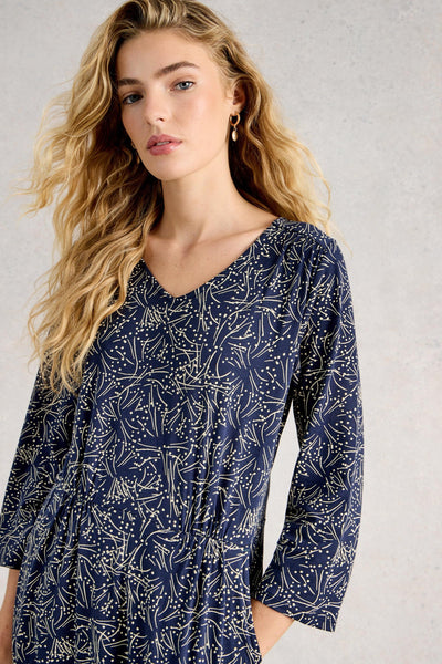White Stuff Tallie Jersey Dress in Navy Print AW25