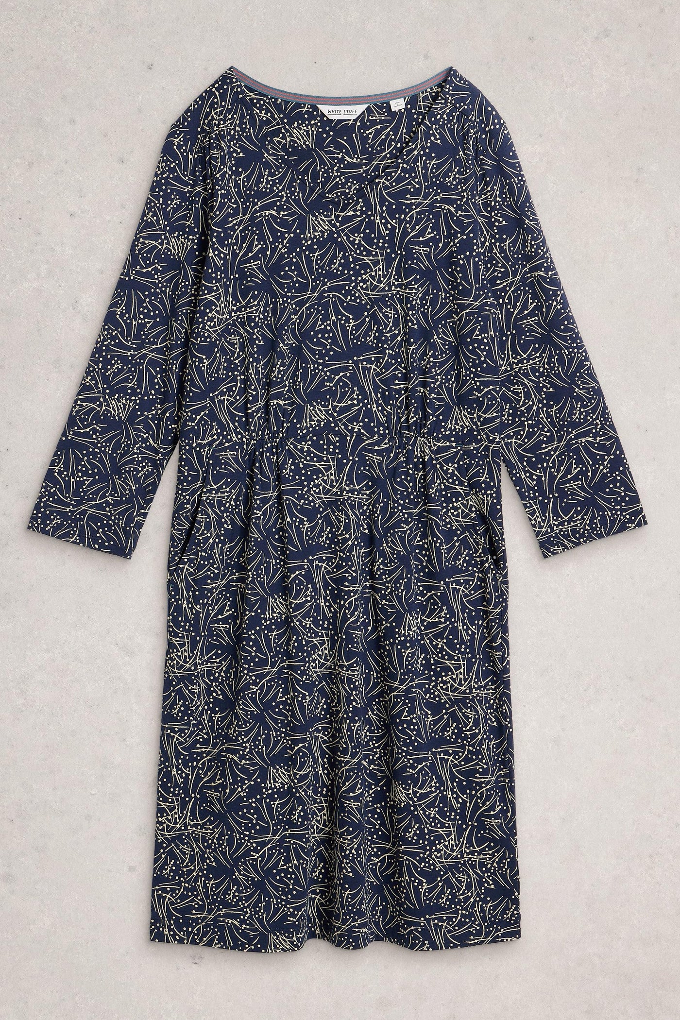 White Stuff Tallie Jersey Dress in Navy Print AW25