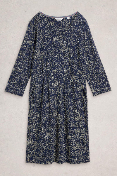 White Stuff Tallie Jersey Dress in Navy Print AW25