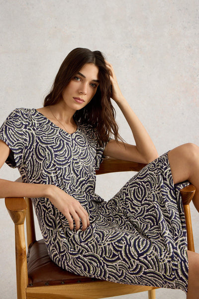 White Stuff Tallie SS Jersey Dress in Navy Print-Womens-Ohh! By Gum - Shop Sustainable