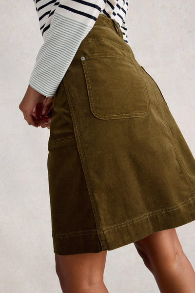 White Stuff Tia Cord Khaki Green Skirt