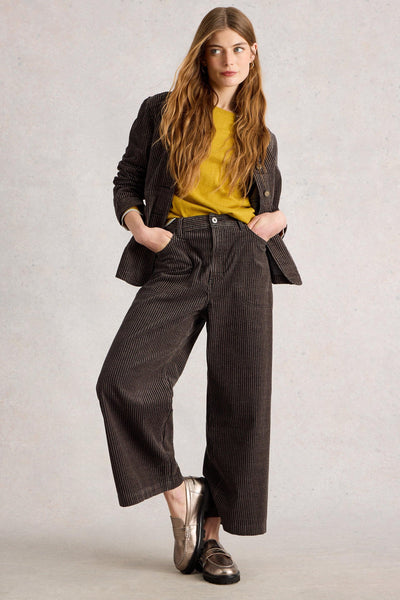 White Stuff Tia Cord Wide Leg Crop in Black Multi