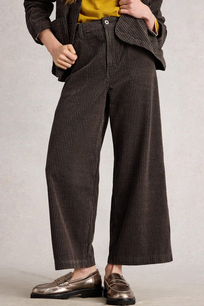White Stuff Tia Cord Wide Leg Crop in Black Multi