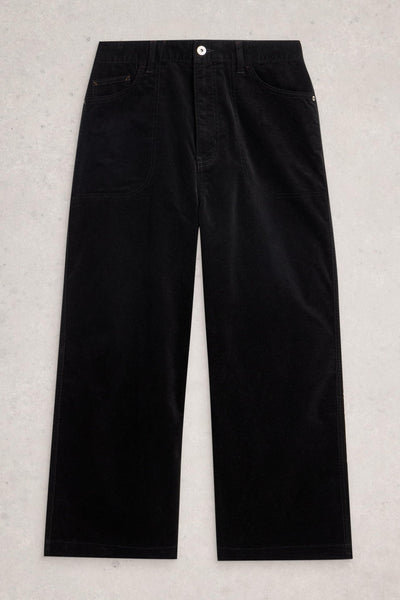White Stuff Tia Velvet Wide Leg Crop in Pure Black