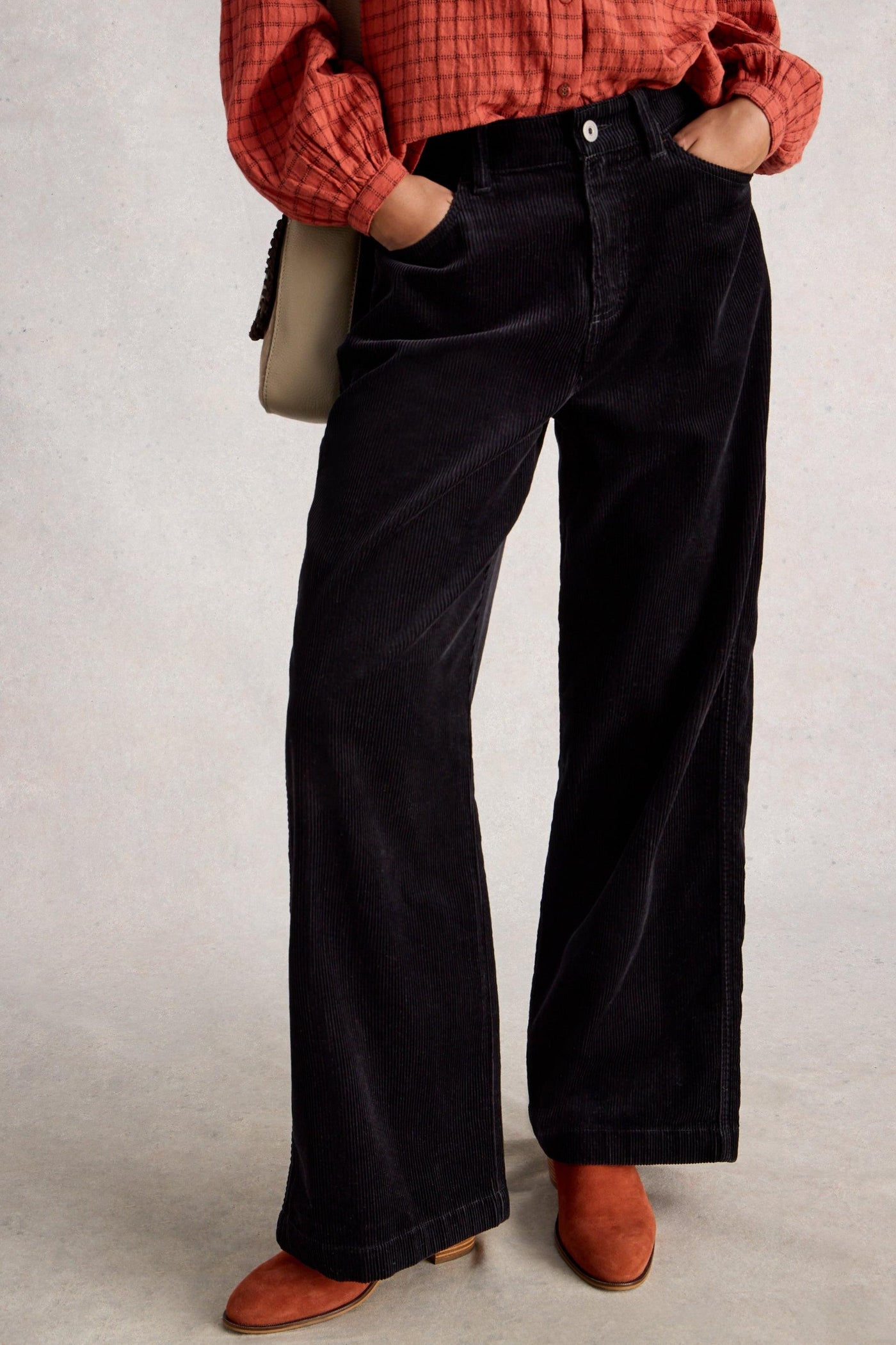 White Stuff Tia Velvet Wide Leg Crop in Pure Black