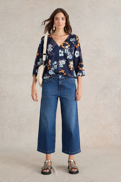 White Stuff Tia Wide Leg Crop Dark Denim Jean