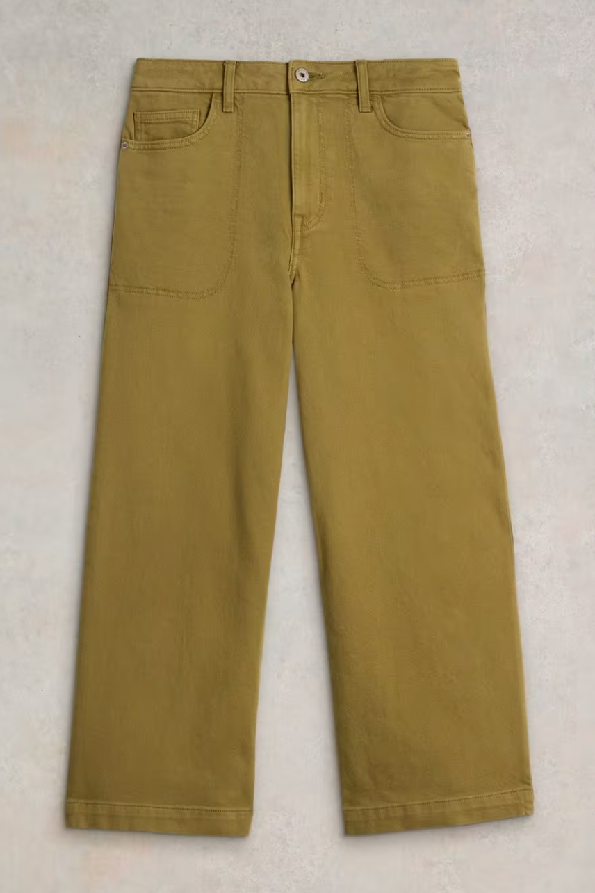 White Stuff Tia Wide Leg Crop Khaki Green Jean-Womens-Ohh! By Gum - Shop Sustainable