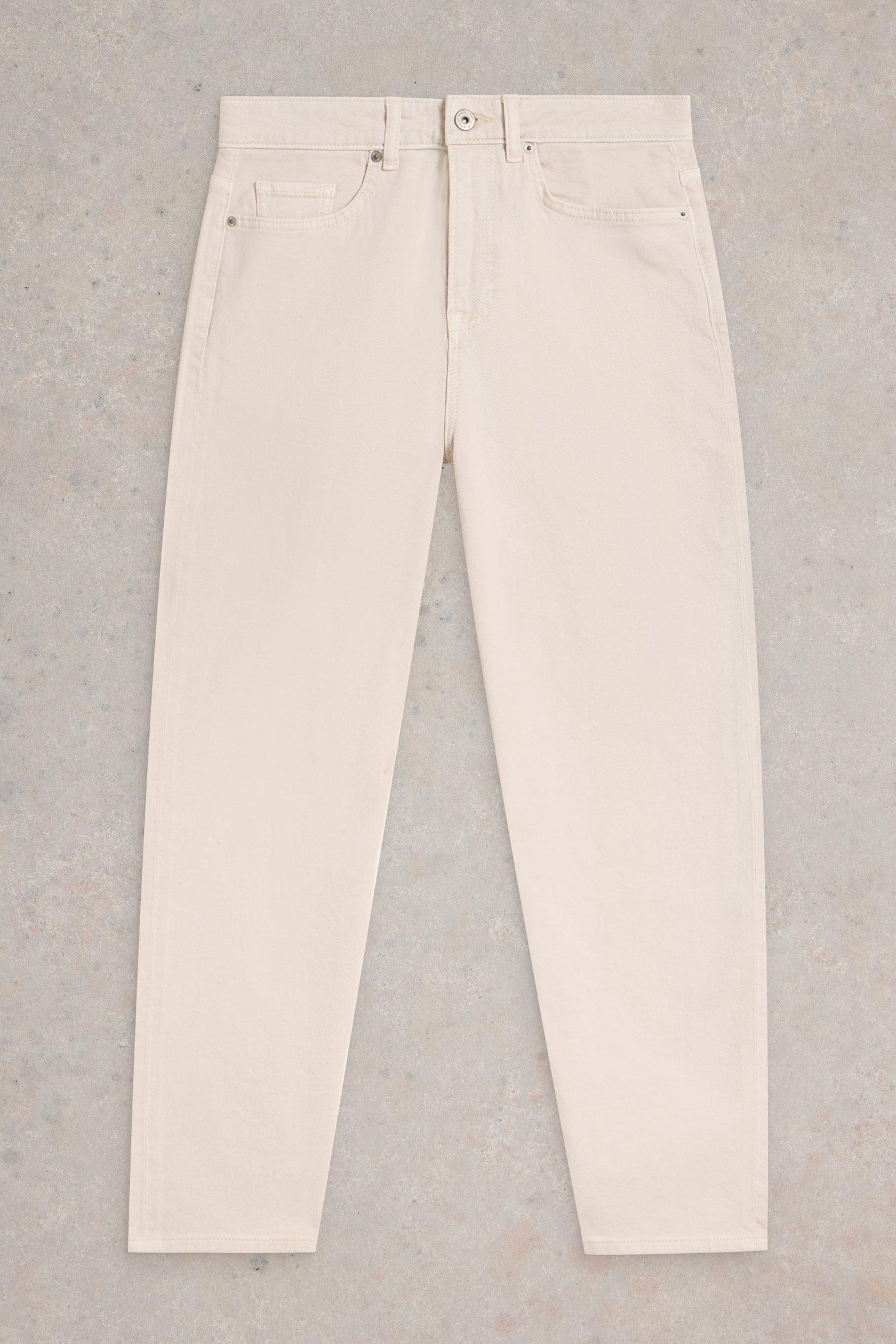 Tapered ankle-length jeans in natural white organic cotton, flat with straight leg fit
