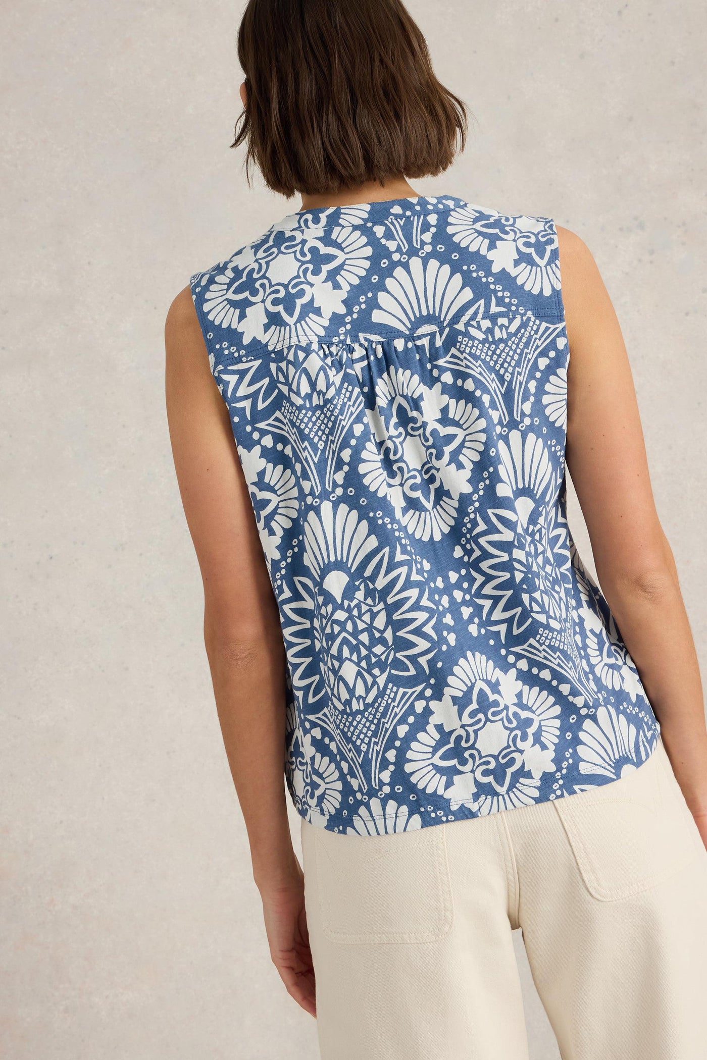 White Stuff Tulip Blue Print Sleeveless Shirt-Womens-Ohh! By Gum - Shop Sustainable