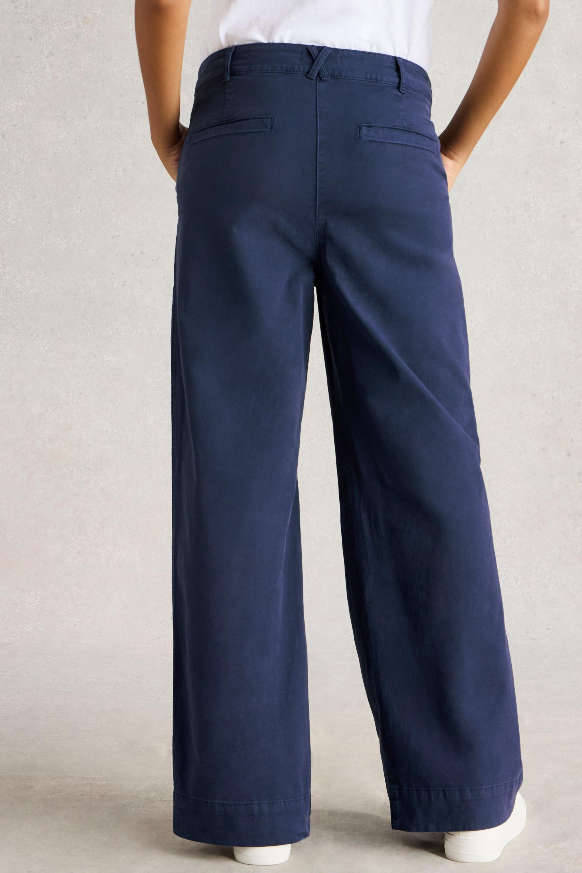 Back view of chino wide leg organic cotton trousers