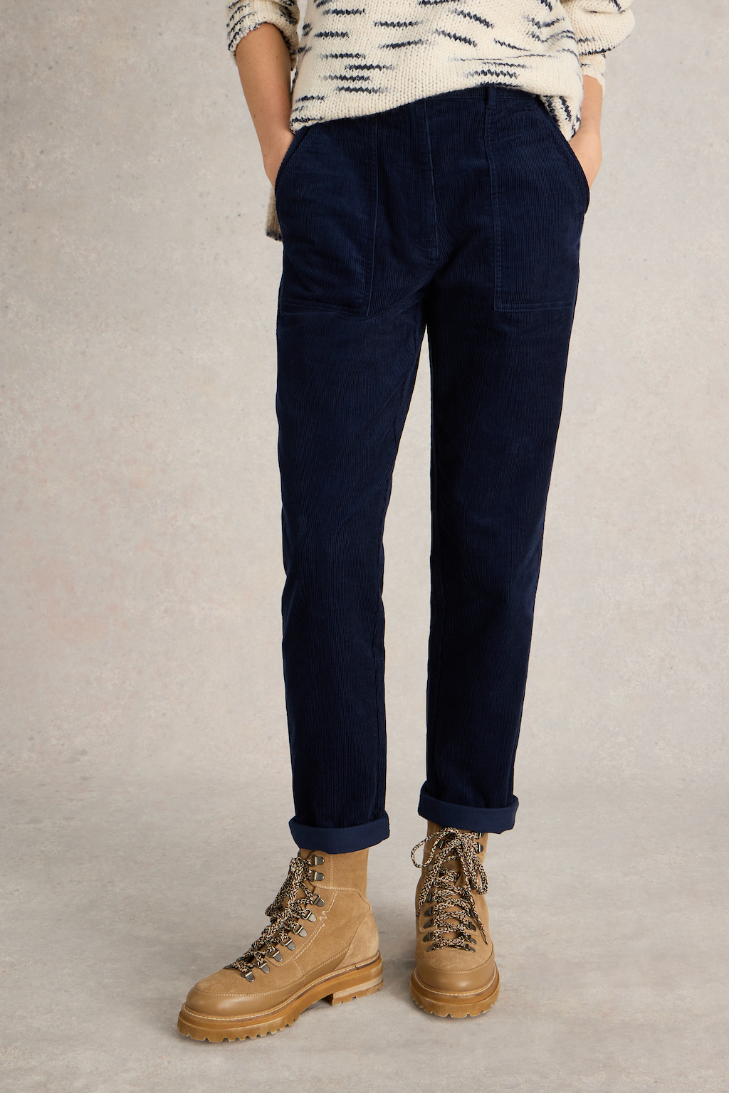 White Stuff Twister Cord Dark Navy Trouser-Womens-Ohh! By Gum - Shop Sustainable