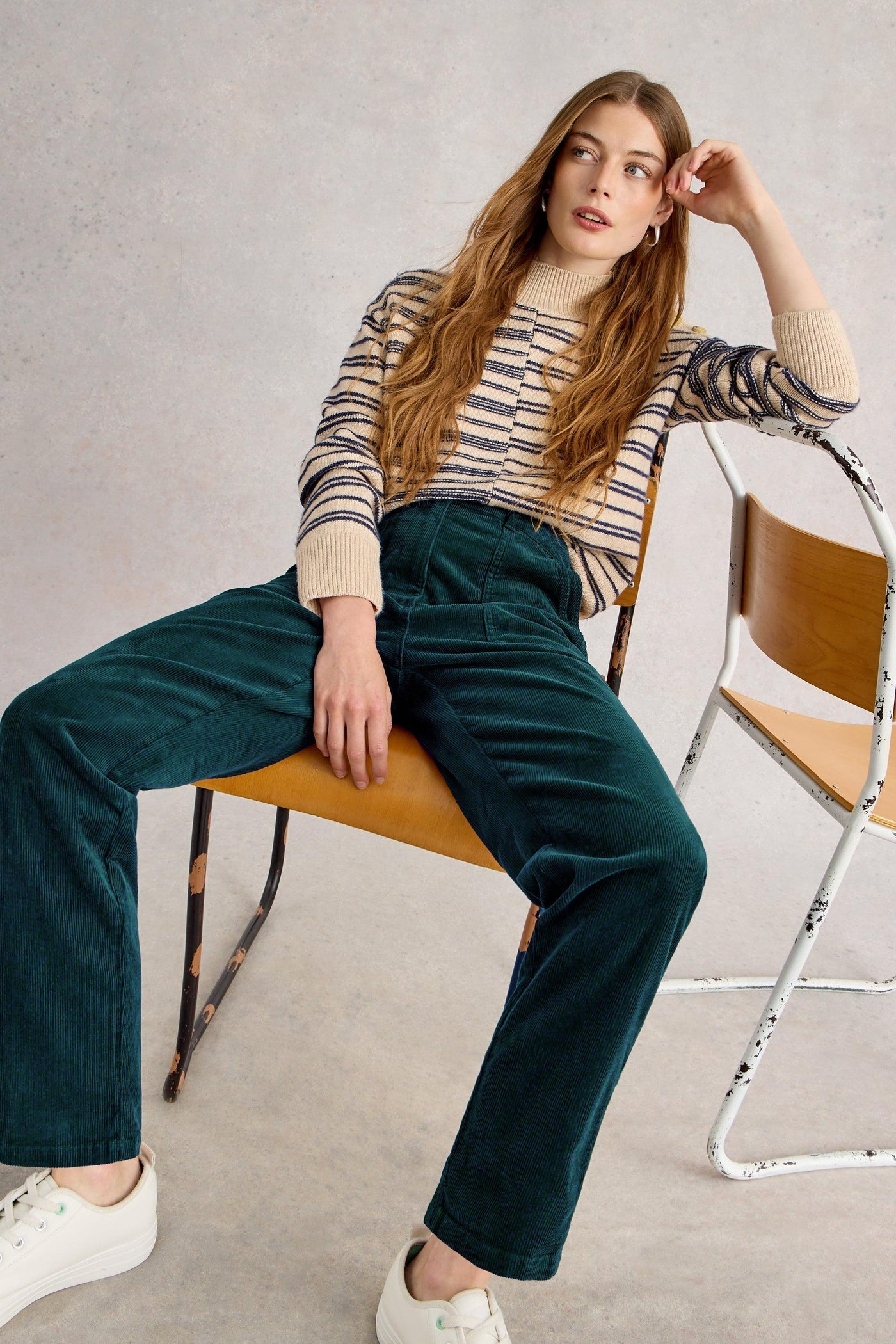White Stuff Twister Cord Trouser in Dark Green