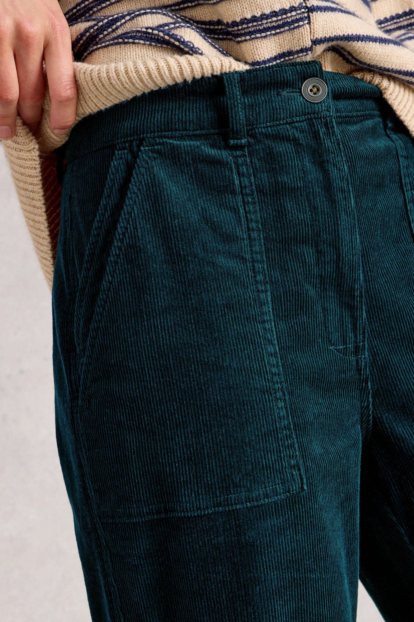 White Stuff Twister Cord Trouser in Dark Green
