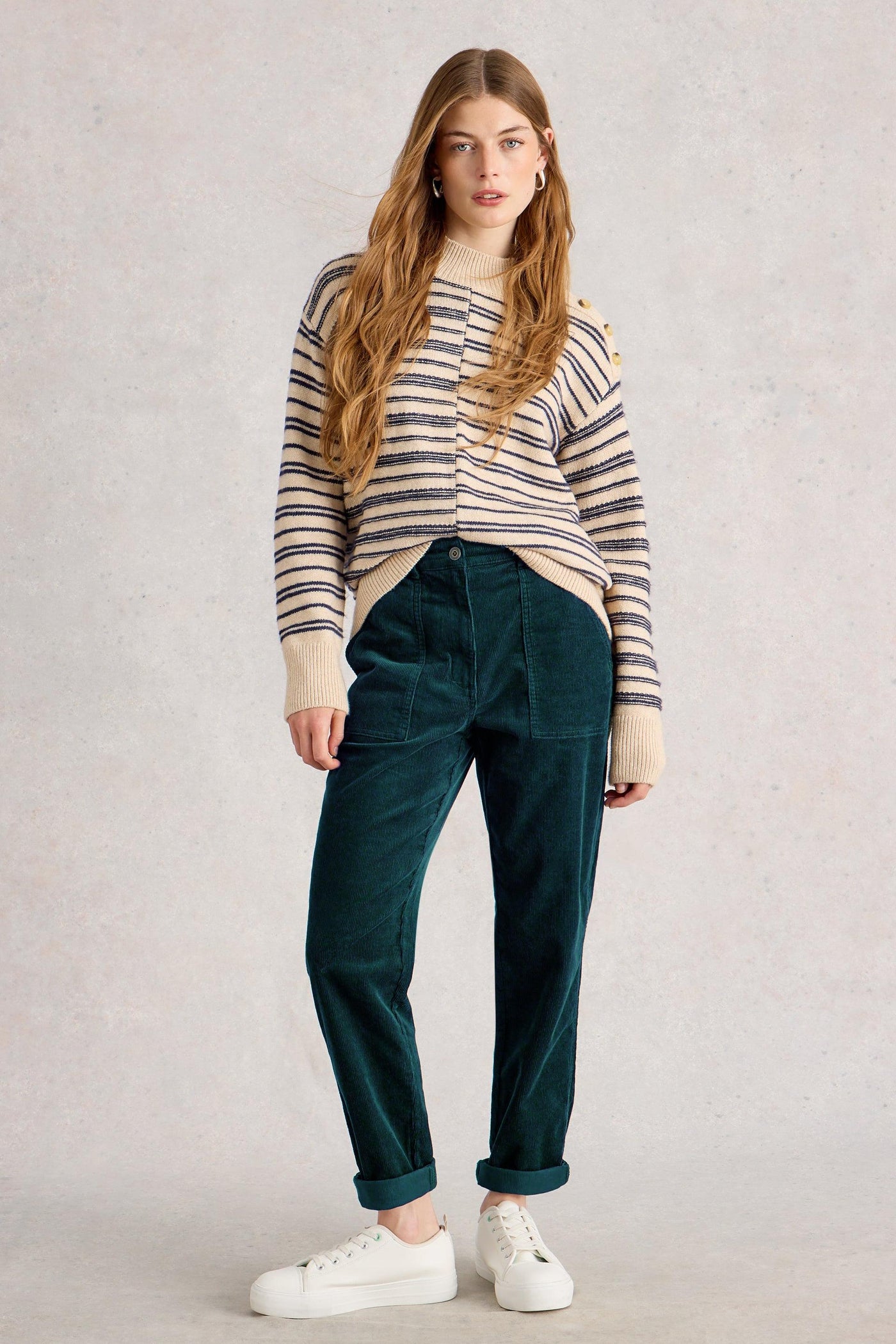 White Stuff Twister Cord Trouser in Dark Green