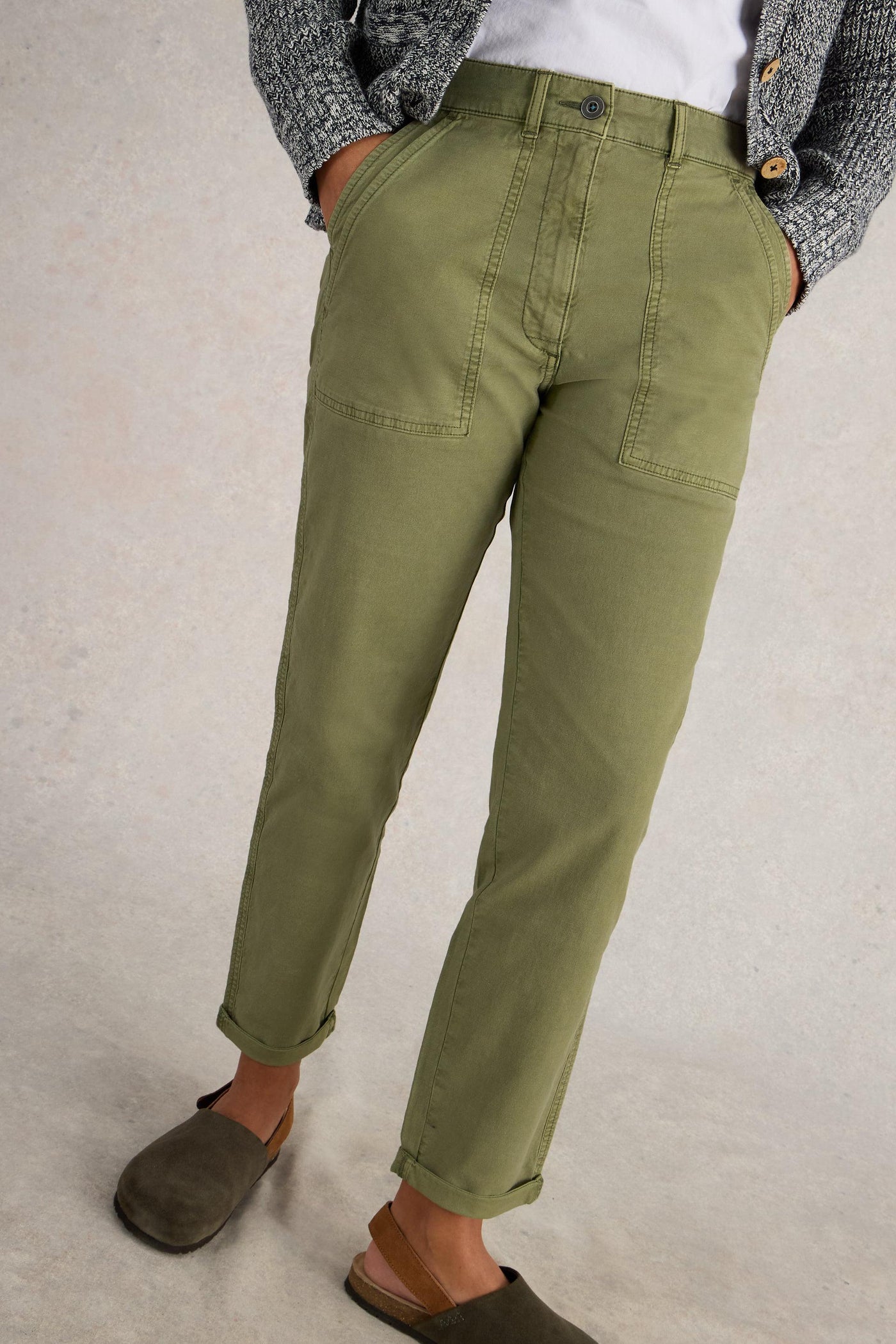 White Stuff Twister Khaki Green Trouser-Womens-Ohh! By Gum - Shop Sustainable