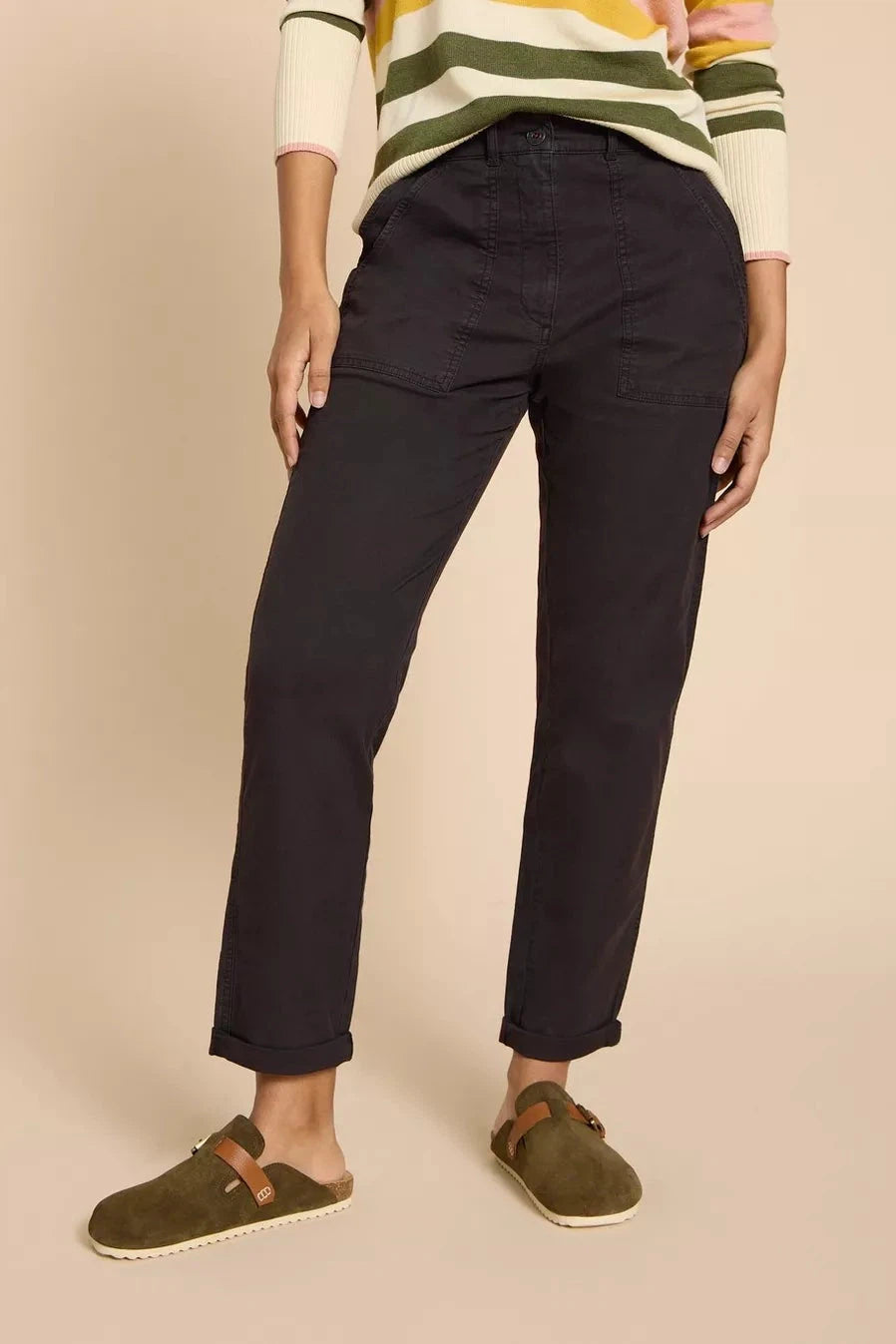 White Stuff Twister Organic Chino Trousers in Pure Black-Womens-Ohh! By Gum - Shop Sustainable