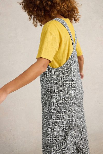 White Stuff Viola Linen Dungarees in White Print