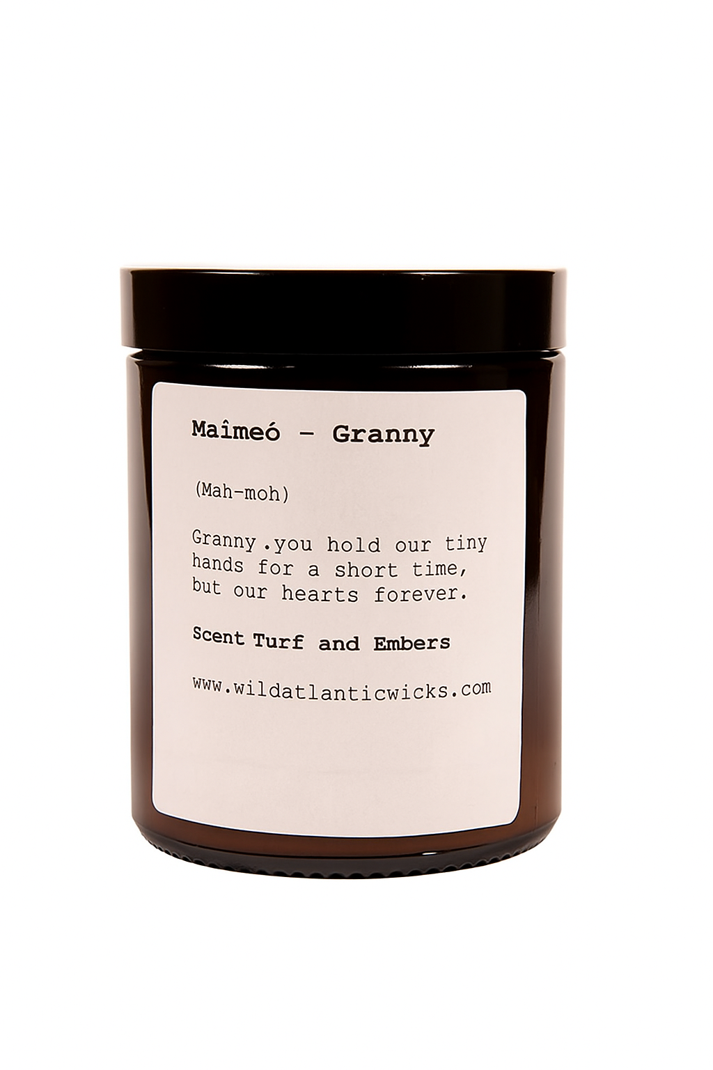 Candle jar with a label on a white background