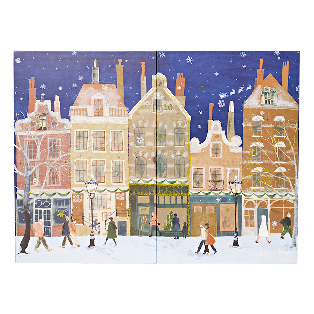 A Kknekki advent calendar with a Christmas scene picture