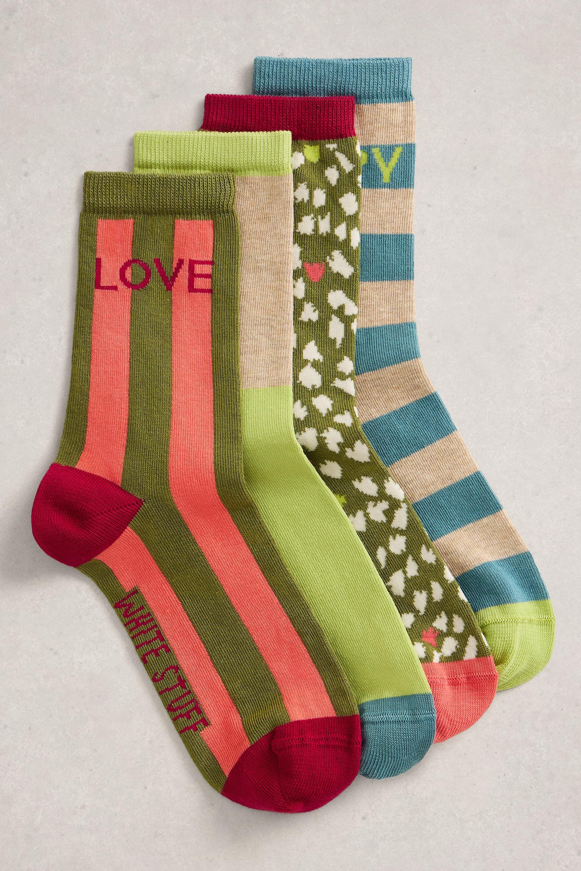 White Stuff 4PK Pop Block Ankle Socks