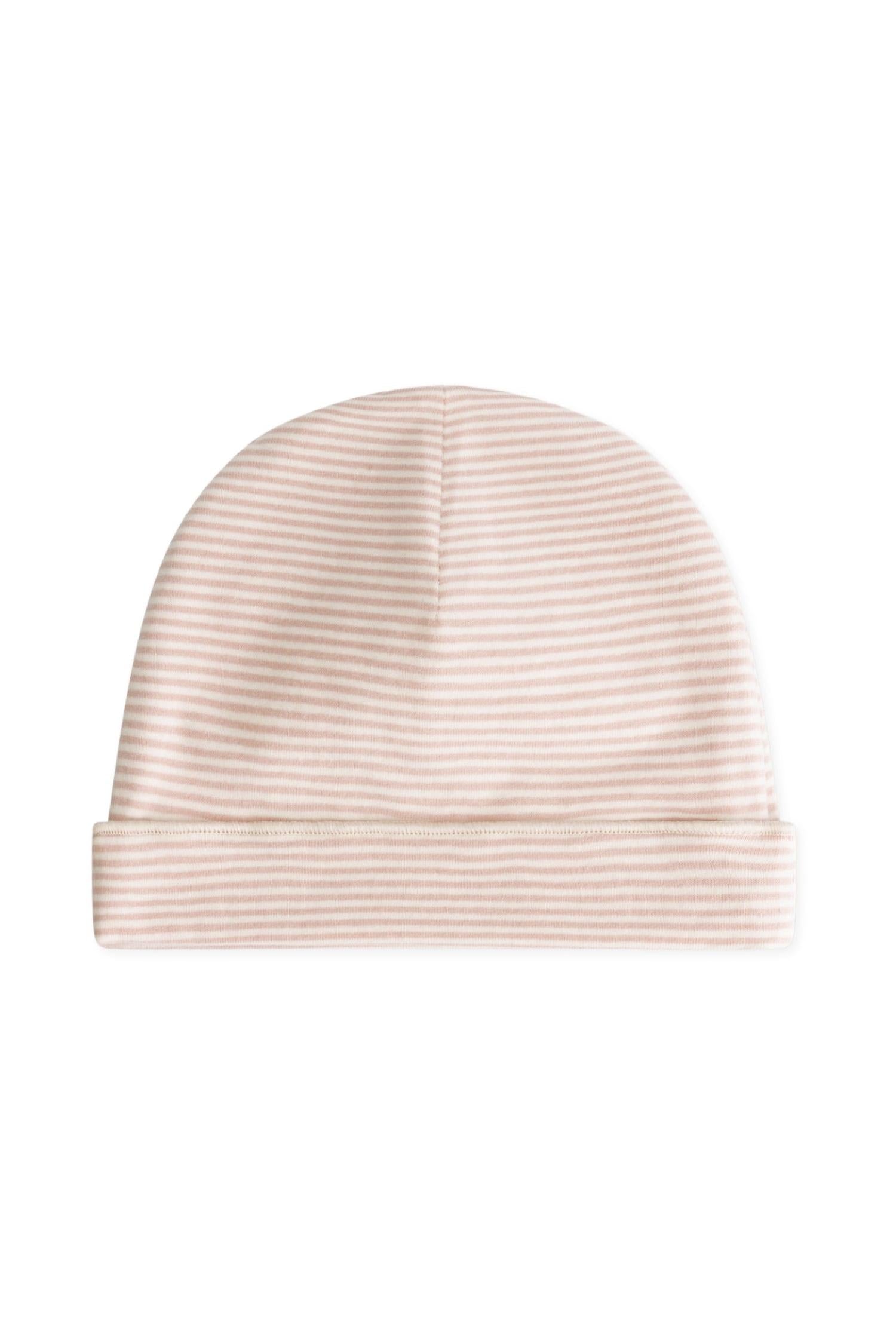 Striped baby hat on a white background